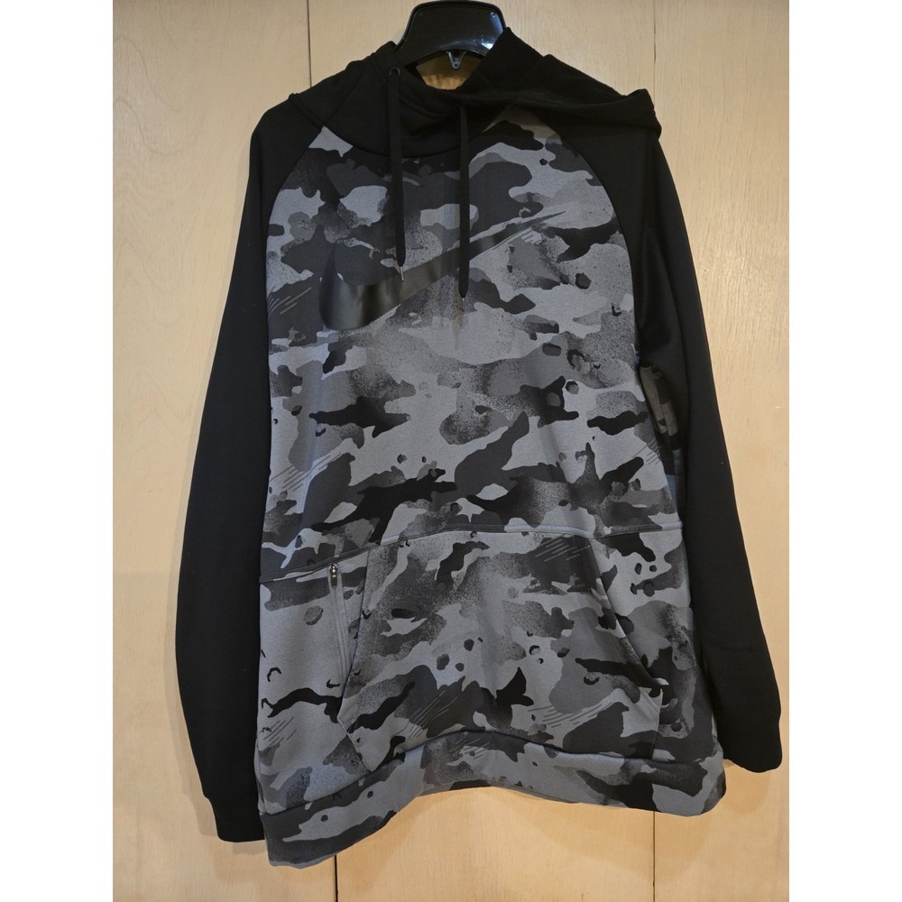 Nike Therma Dri-FIT Hoodie Mens Large Gray Black Camo Swoosh Pullover CU6241-010